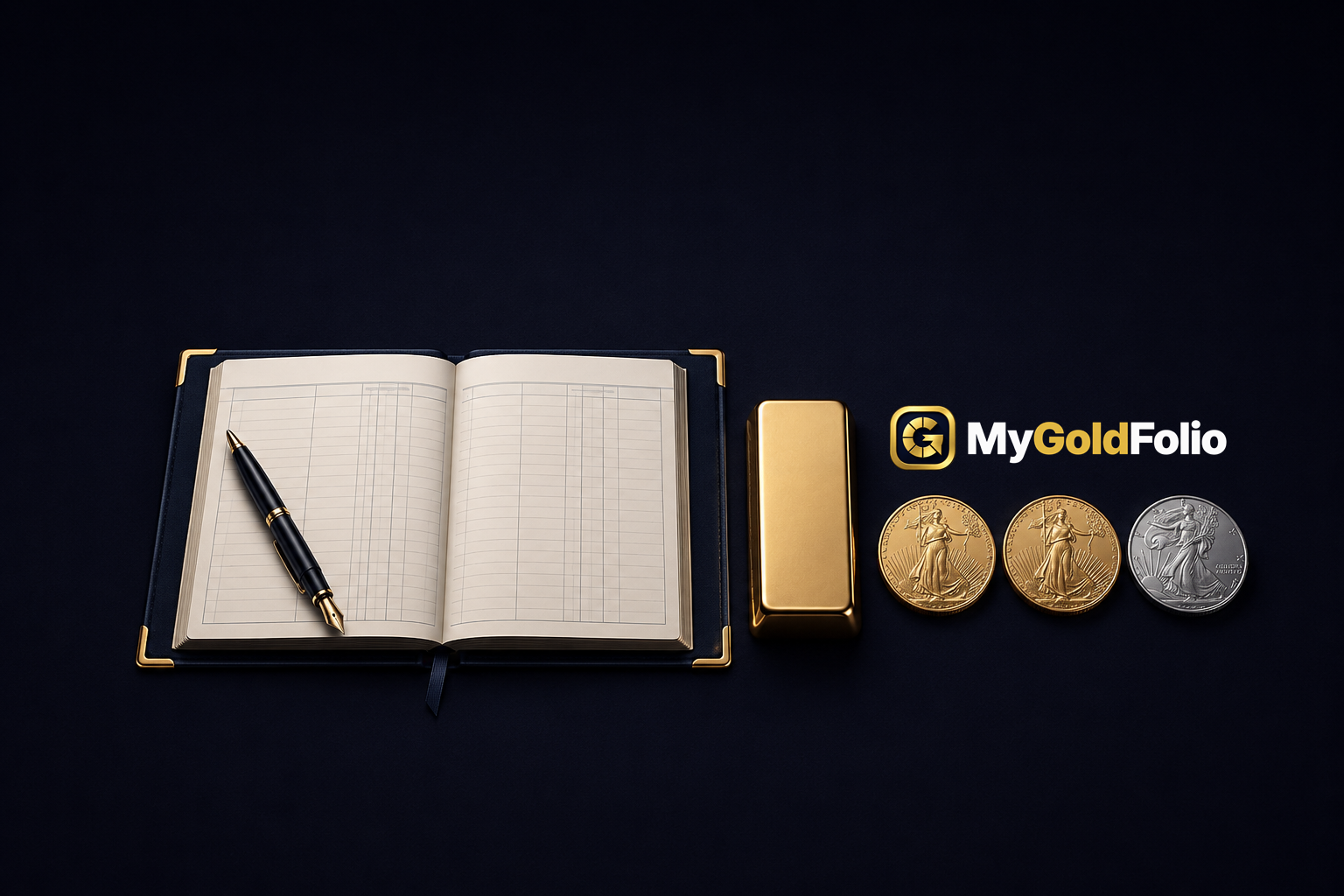 A simple purchase ledger with Gold and Silver coins